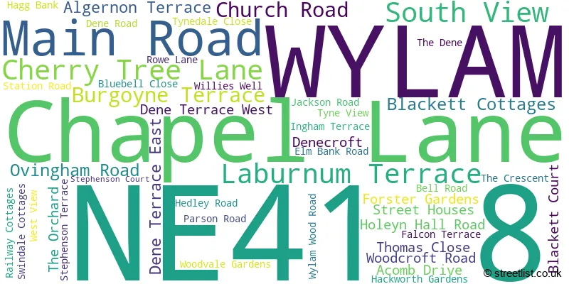 A word cloud for the NE41 8 postcode